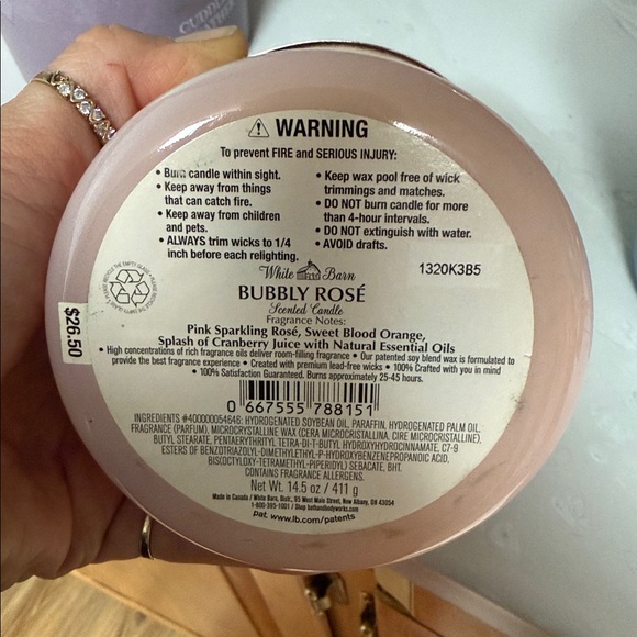 White Barn Bubbly Rose Candle - Soft Pink - Picture 2 of 2